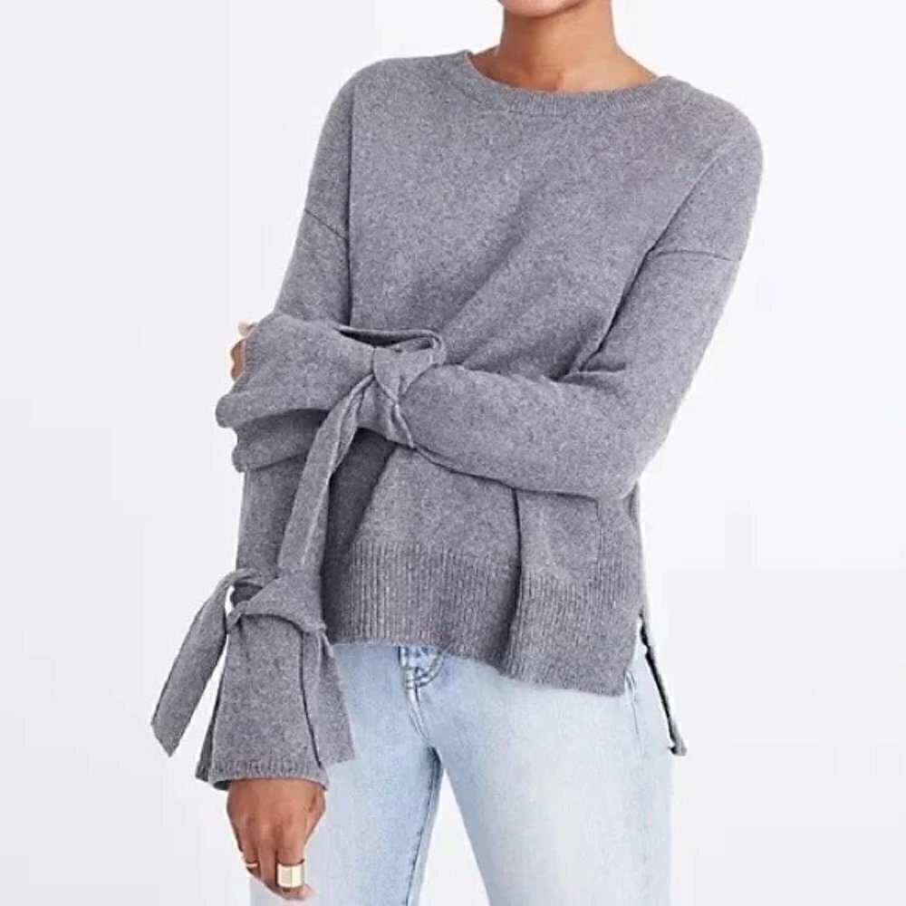 Madewell Gray Tie Cuff Sleeve Sweater Size XXS